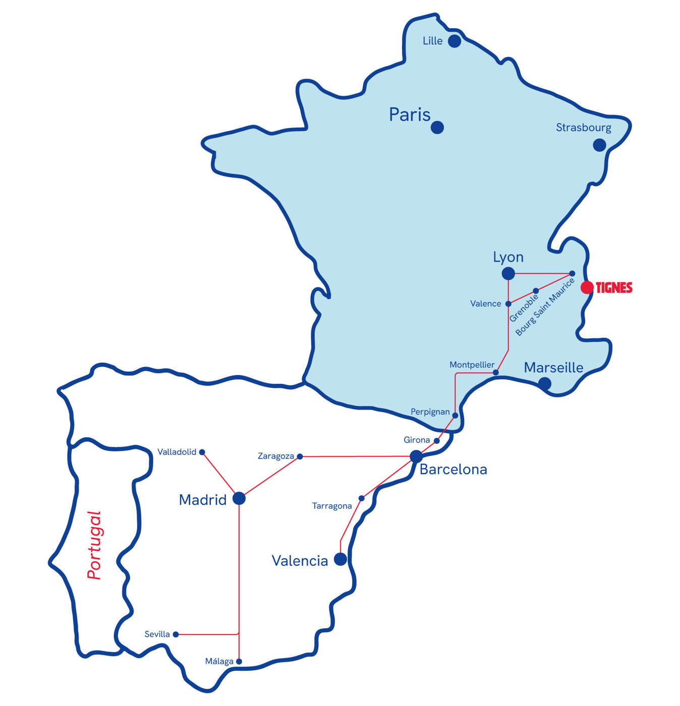 Venir à Tignes en train depuis Espagne