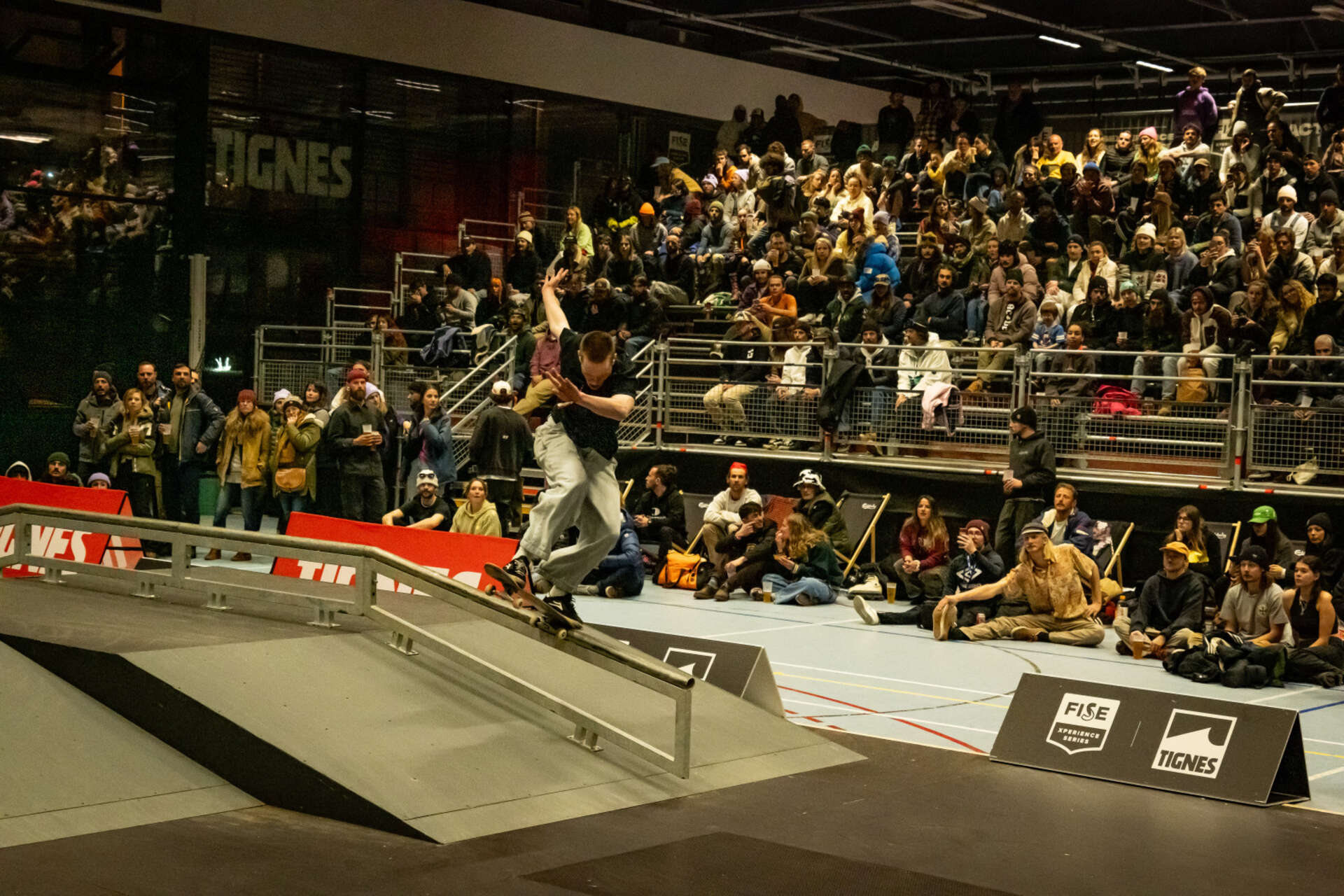 Skateboarder at the Tignespace skatepark during the FISE Xperience Series in Tignes