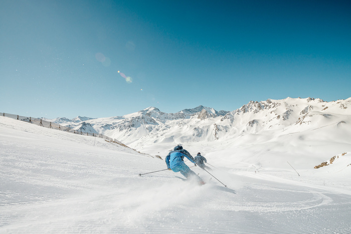 Skifahrer auf dem Skigebiet von Tignes