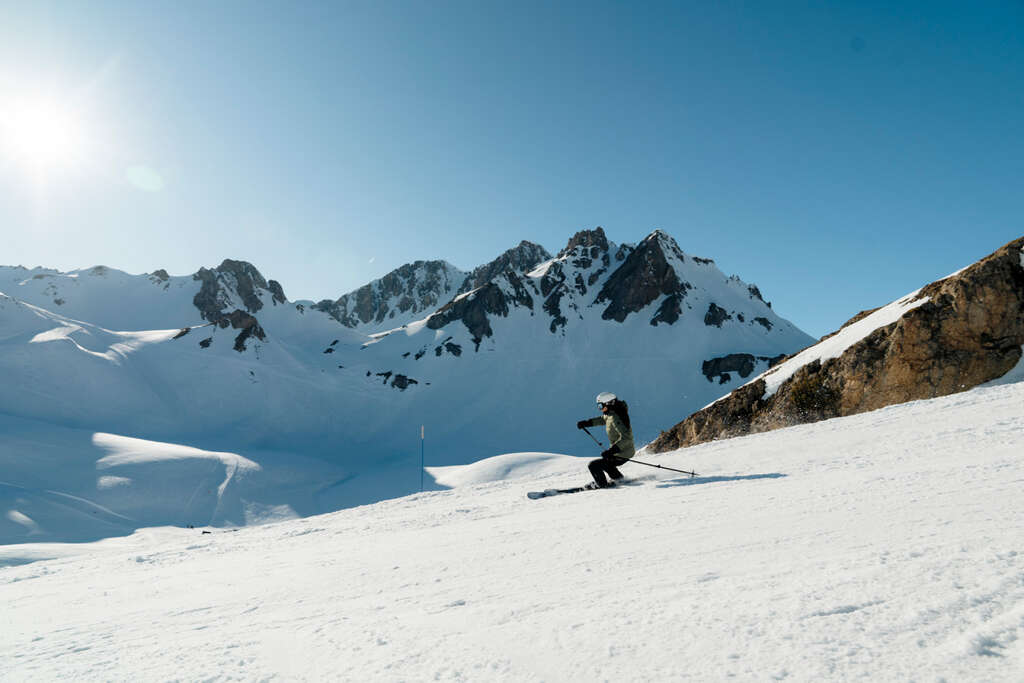 Skifahrer auf dem Skigebiet von Tignes