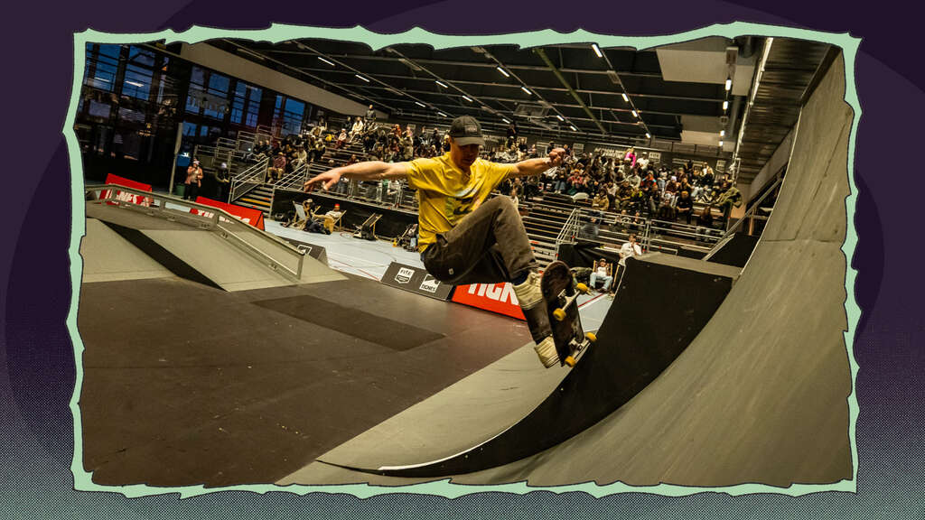 Skateboarder at the Tignespace skatepark during the FISE Xperience Series in Tignes