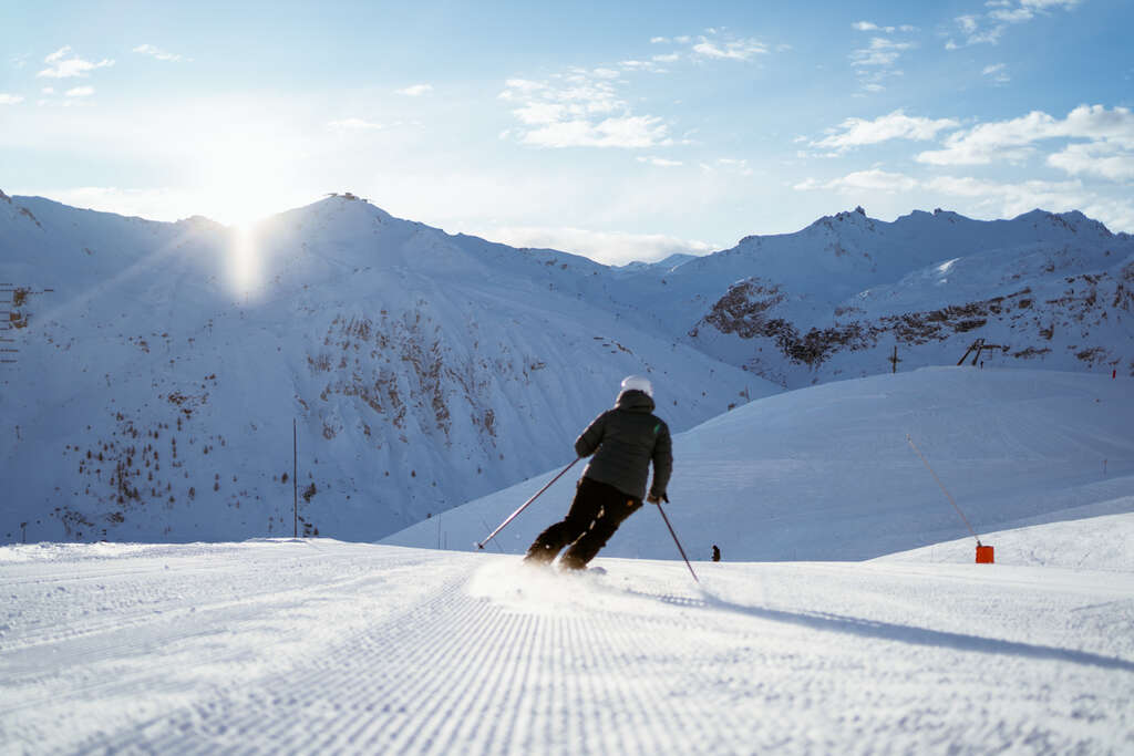 Skifahrer auf dem Skigebiet von Tignes