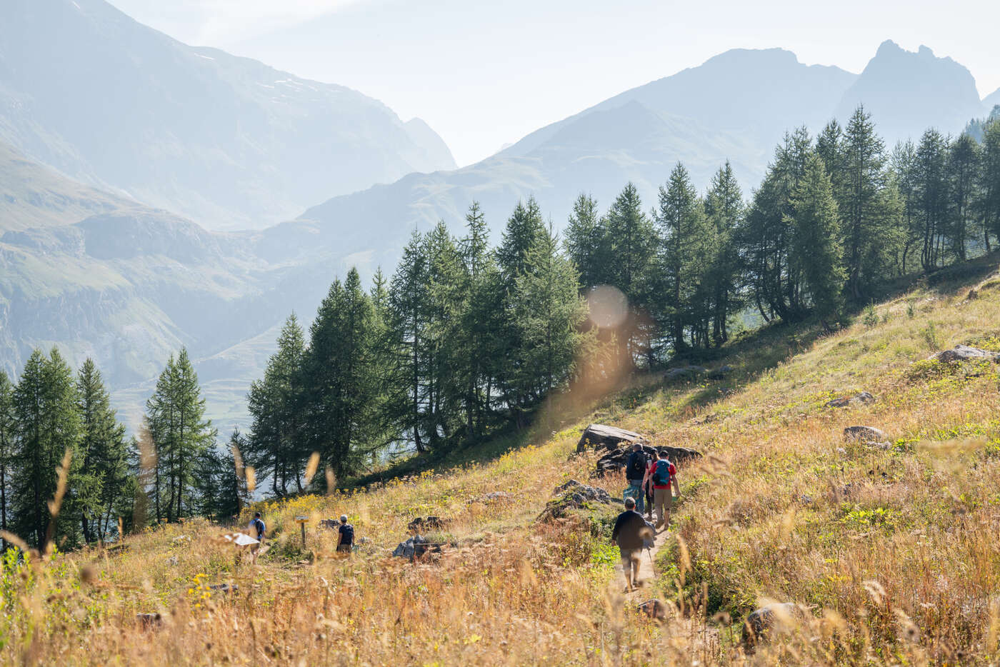 Randonneurs sur les sentiers de Tignes l'été